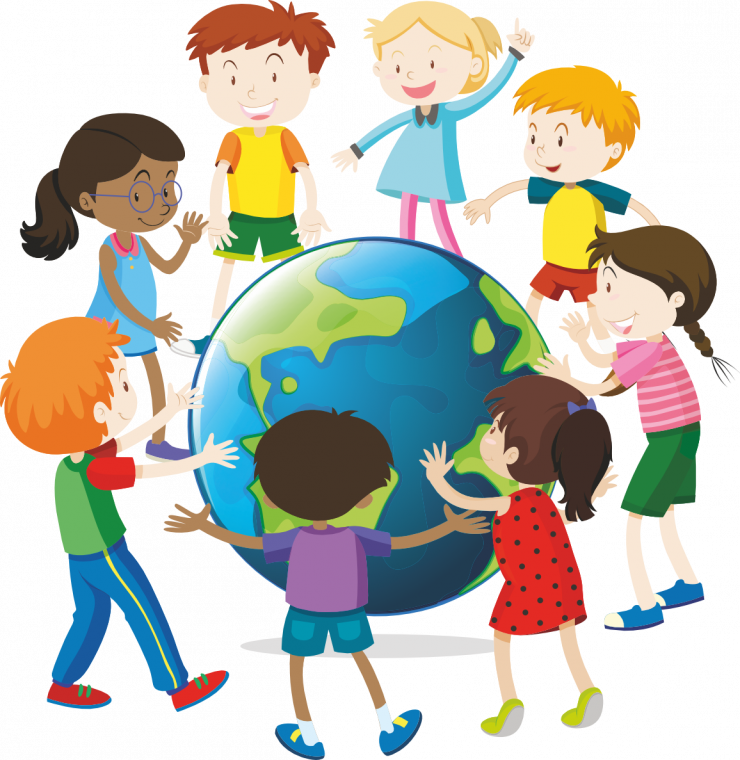 Kinder mit dem Planeten Erde
